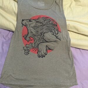 Women's Grey Lion Graphic Muscle Tank with Coral Accent